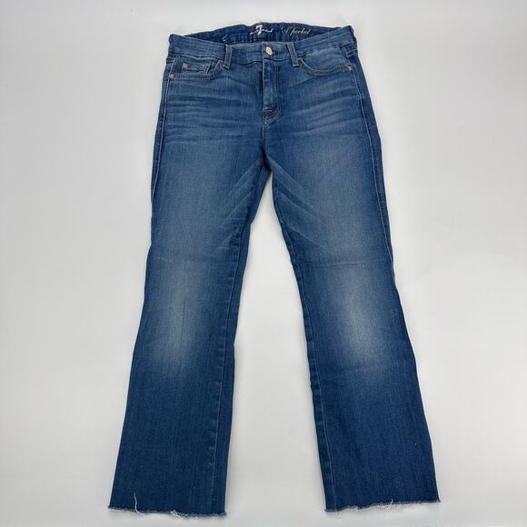 7 For All Mankind Raw Hem Jeans WMN 29 Blue Medium Wash “A” Mid Rise Pant - Picture 2 of 11